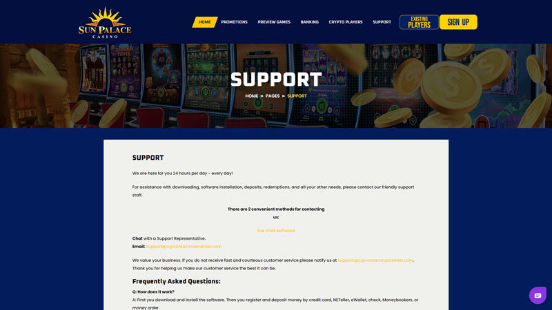 sun-palace support screenshot