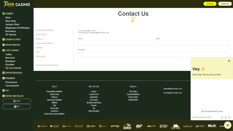 thor-casino support screenshot