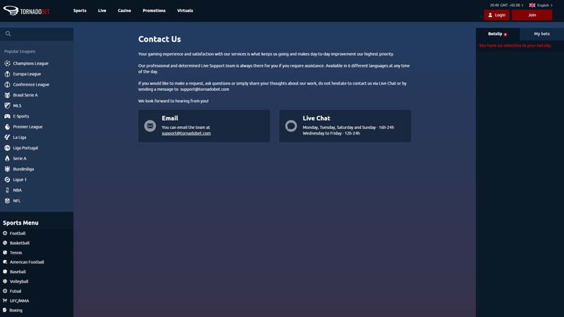 Thumbnail tornadobet support