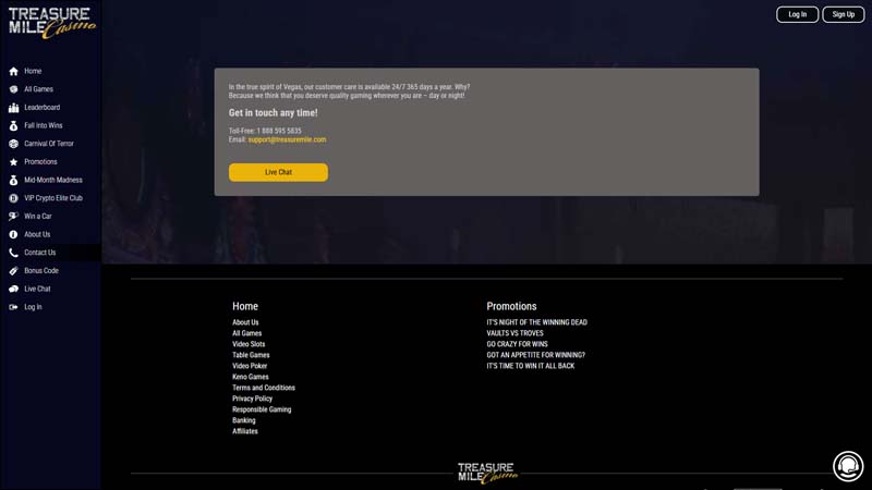 treasure-mile-casino support screenshot