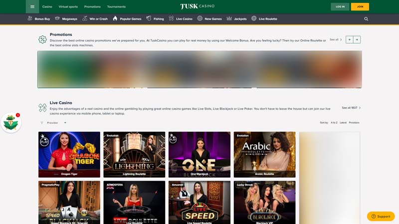 tusk-casino live screenshot