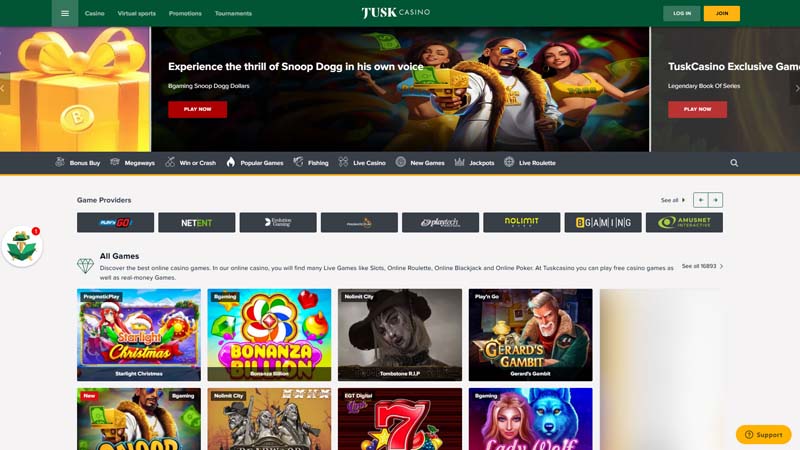 tusk-casino lobby screenshot