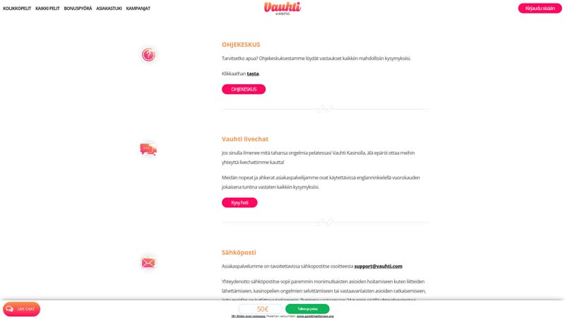 vauhti support screenshot