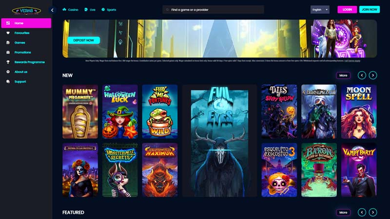 vegas-mobile-casino lobby screenshot