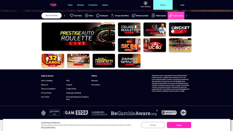 vegas-wins-casino live screenshot