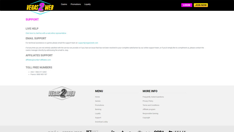 Thumbnail vegas2web-casino support