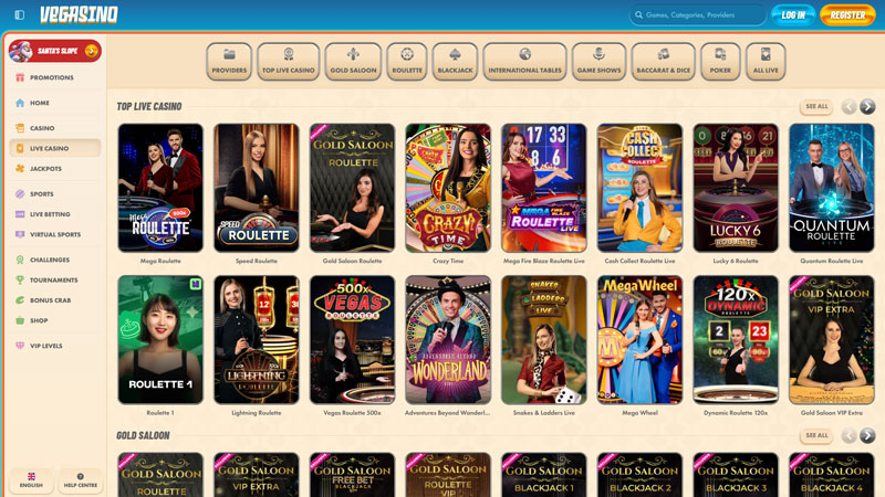 vegasino live screenshot