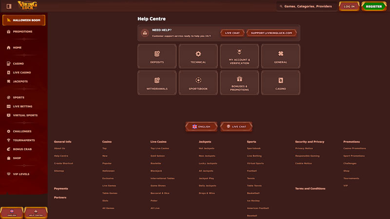 vikingluck support screenshot