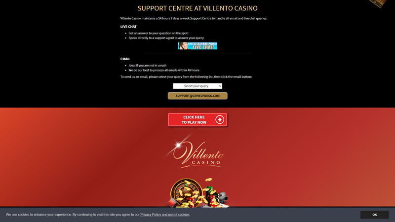 villento-casino support screenshot