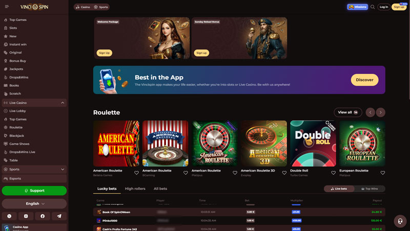 vincispin live screenshot
