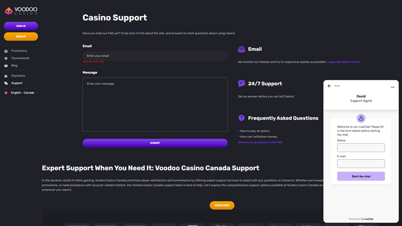 voodoo-casino support screenshot