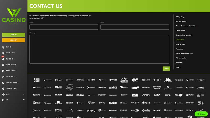 wcasino support screenshot