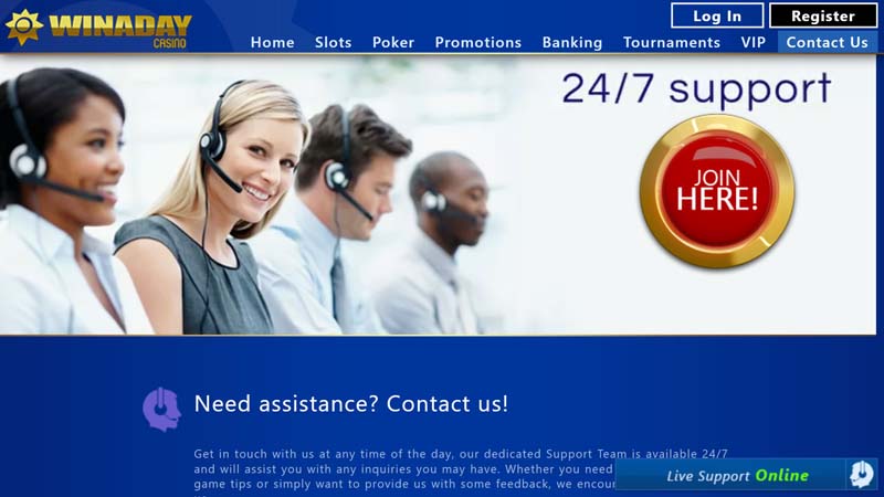 winaday-casino support screenshot