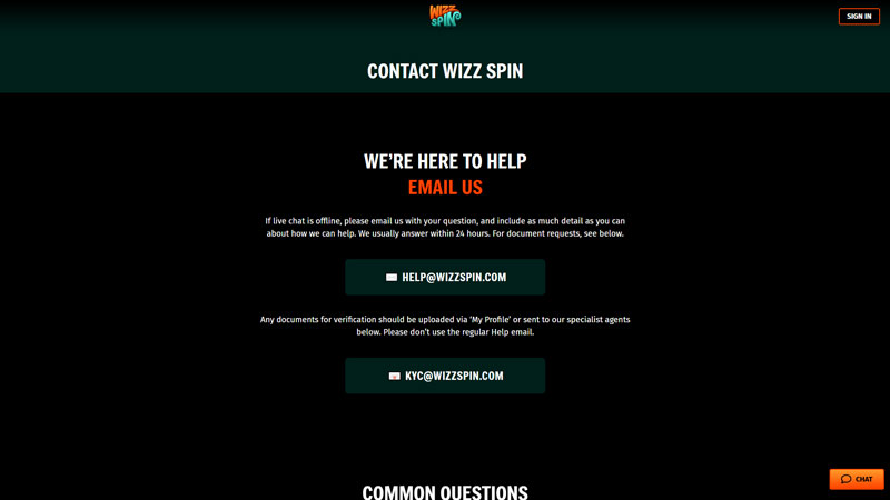 wizz-spin support screenshot