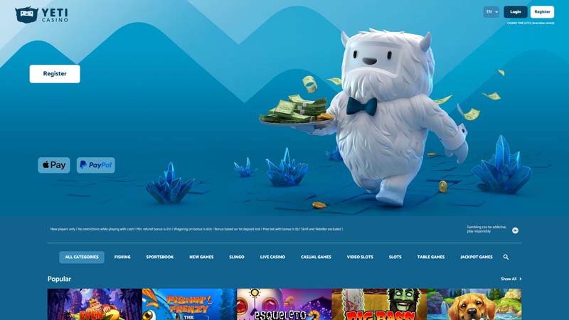 yeti-casino lobby screenshot