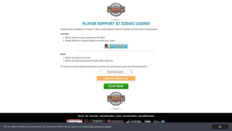 zodiac-casino support screenshot